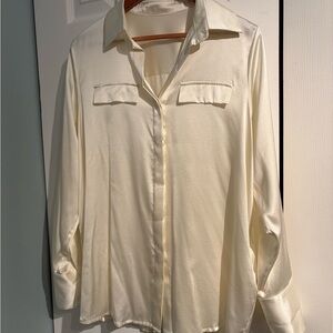 Silky Ivory Button-Up Blouse